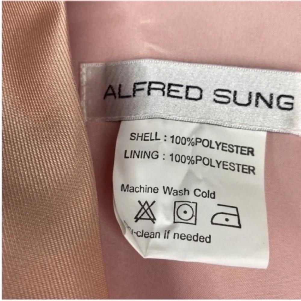 Alfred Sung Satin Twill Sleeveless V-Neck Dress Toasted Sugar Light Pink Size 10 - Picture 6 of 10